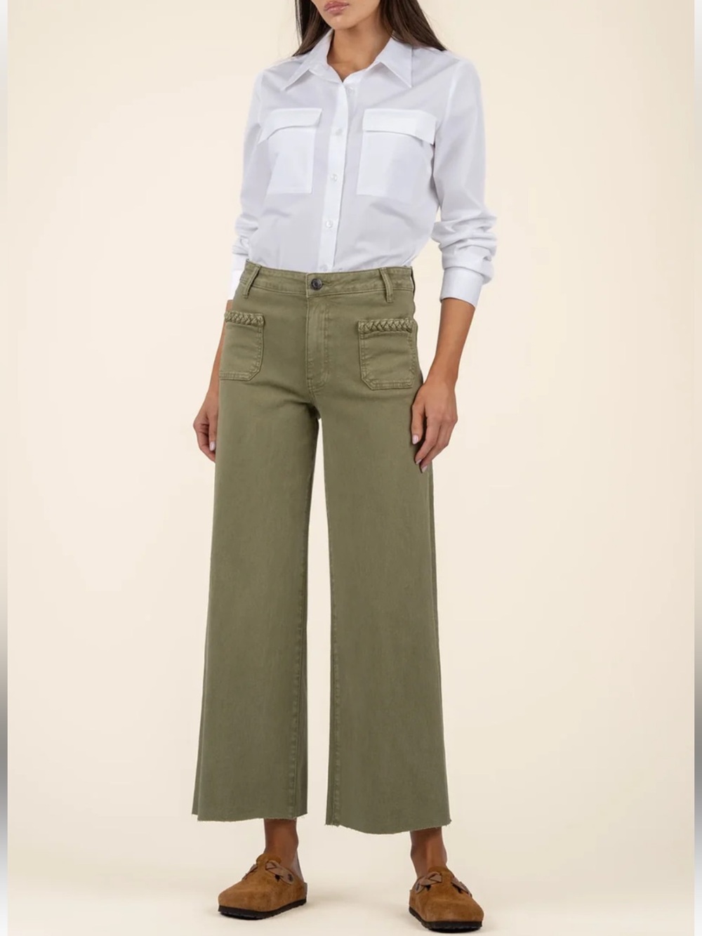 KUT From the Cloth Meg High Rise Wide Leg-Olive 8